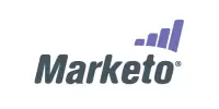 Logo of Marketo featuring the name in bold letters alongside a graphic of four purple ascending bars, reminiscent of LeadMethods emphasis on growth and progression.