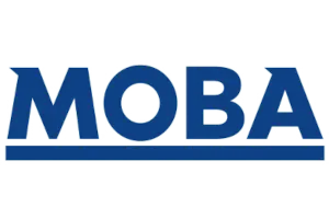 Blue text reads MOBA with a blue line underneath on a transparent background, reminiscent of the organized clarity you find in Sofon Sales Organizer.