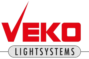 The logo of Veko Lightsystems showcases a stylized red checkmark and bold red text above a gray oval, elegantly highlighting the word LIGHTSYSTEMS in black, akin to the precision and innovation reflected in Sofon QIS solutions.