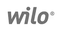 Gray wilo logo in lowercase letters, subtly highlighting their innovative pump selection portal.